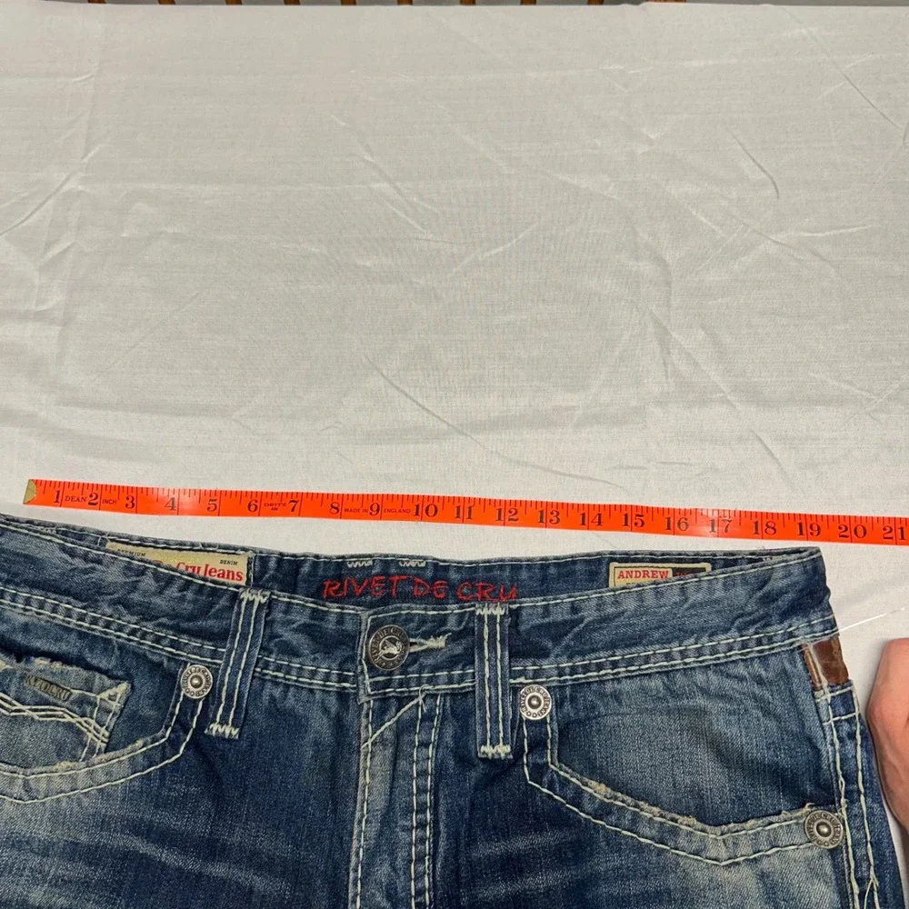Rivet De Cru Andrew Mens wide leg Blue Jeans Thick Stitch 36x34 Faded